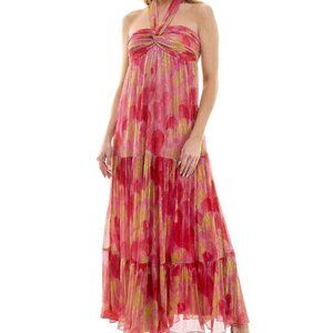 Violet Weekend Metallic Printed Halter Maxi Dress